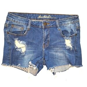 Machine Distressed Raw Edge Denim Shorts Size 30